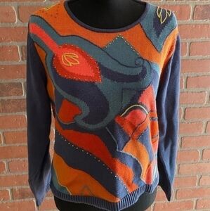 Orvis Women's Sweater Blue and Orange Size Small